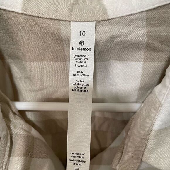 Lululemon Tunic Womens 10 Full Day Ahead Top Tan Flannel Button Up Long Sleeve - Picture 5 of 5